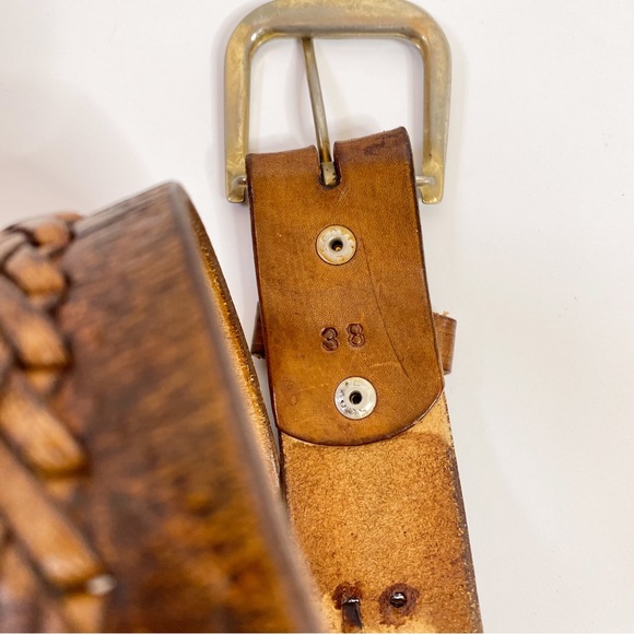 Vintage Tooled Brown Leather Belt Sz 38 Braided Western Boho Distressed Patina - Picture 5 of 12